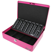 Geldkassette HMF 10015 mit Münzzählbrett Pink 30x24x9 cm geöffnet