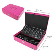 Geldkassette HMF 10015 mit Münzzählbrett Pink 30x24x9 cm mit Maßangaben