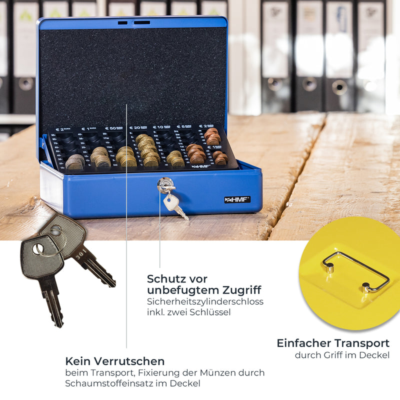 Geldkassette HMF 10015 mit Münzzählbrett Gelb 30x24x9 cm kompakt Vorteile