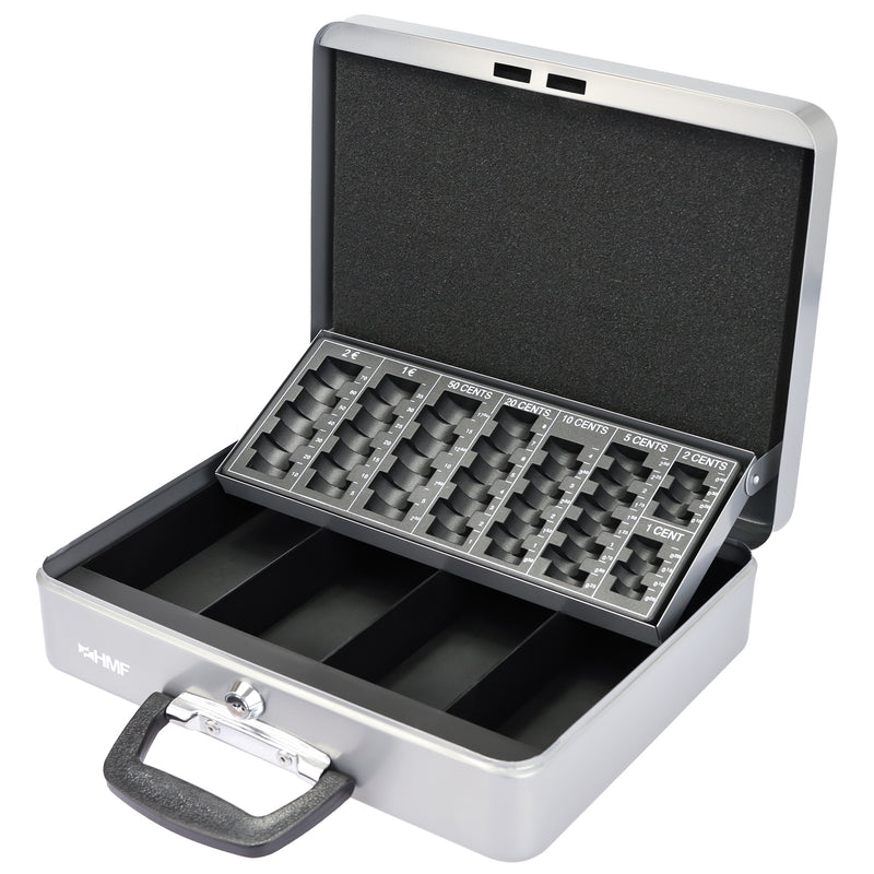 Geldkassette mit Tragegriff von HMF mit 30 cm Breite in Silber