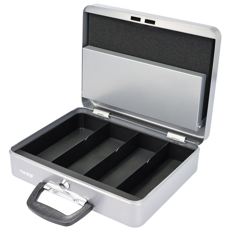Geldkassette mit Tragegriff von HMF mit 30 cm Breite in Silber