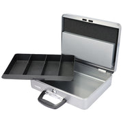 Geldkassette mit Tragegriff von HMF mit 30 cm Breite in Silber