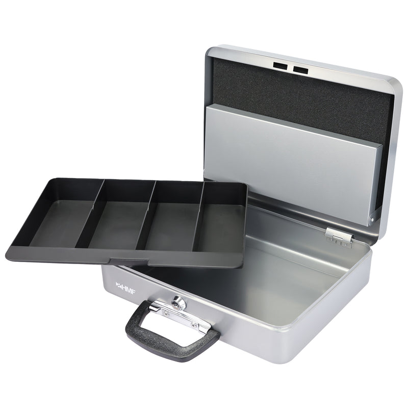 Geldkassette mit Tragegriff von HMF mit 30 cm Breite in Silber