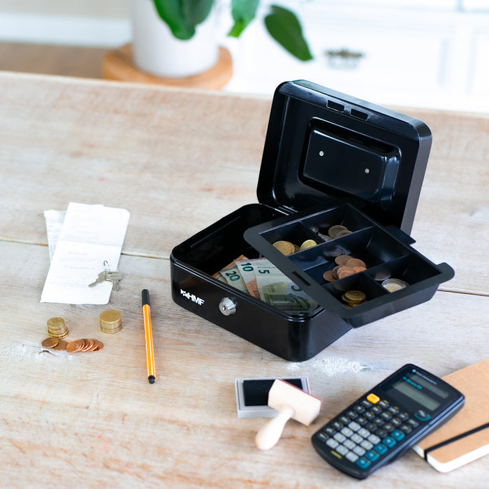 Geldkassette mit Münzeinsatz von HMF mit 20 cm Breite in Schwarz