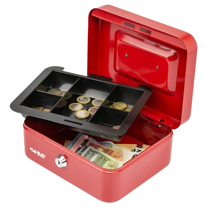 Geldkassette mit Münzeinsatz von HMF mit 20 cm Breite in Rot