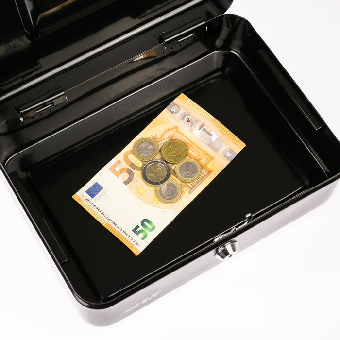 Geldkassette mit Münzeinsatz von HMF mit 25 cm Breite in Schwarz