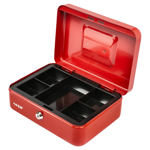 Geldkassette mit Münzeinsatz von HMF mit 25 cm Breite in Rot