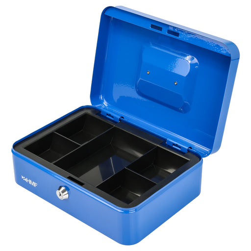 Geldkassette mit Münzeinsatz von HMF mit 25 cm Breite in Blau