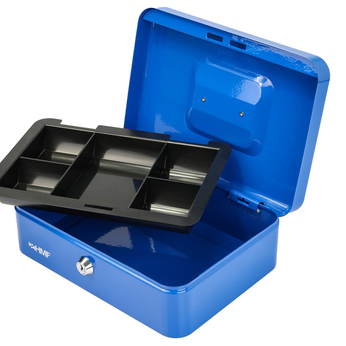 Geldkassette mit Münzeinsatz von HMF mit 25 cm Breite in Blau