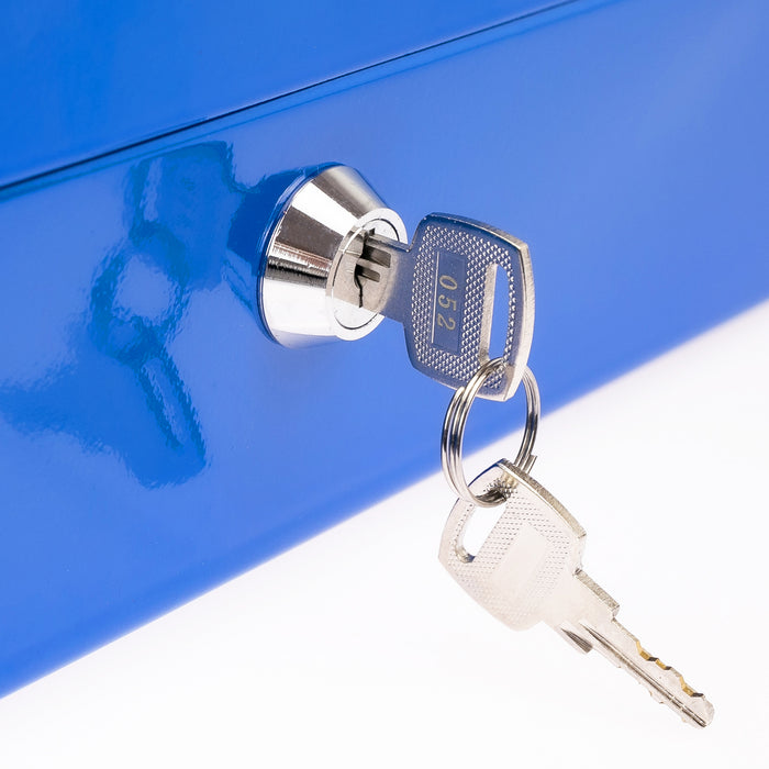 Geldkassette mit Münzeinsatz von HMF mit 25 cm Breite in Blau