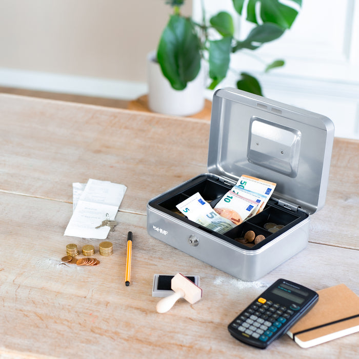 Geldkassette Münzeinsatz HMF 10125 25 x 18 x 9 cm Silber
