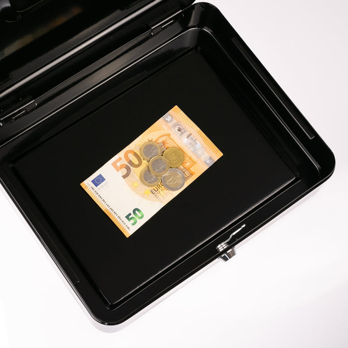 Geldkassette mit Münzeinsatz von HMF mit 30 cm Breite in Schwarz