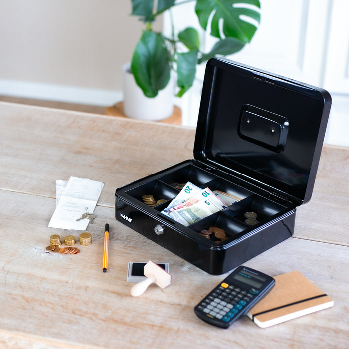 Geldkassette mit Münzeinsatz von HMF mit 30 cm Breite in Schwarz