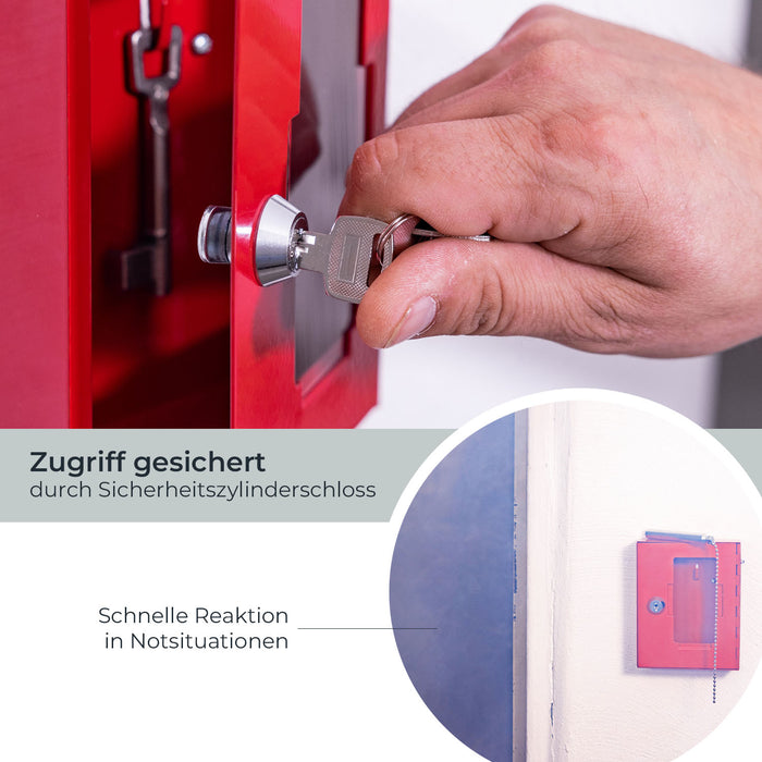 Notschlüsselkasten mit einem Glasbruchhammer von HMF in Rot