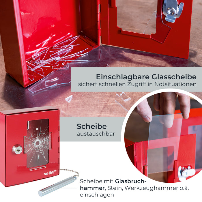Notschlüsselkasten mit einem Glasbruchhammer von HMF in Rot