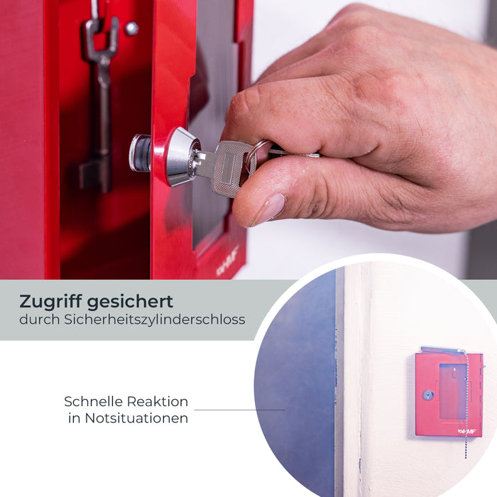 Notschlüsselkasten mit einem Glasbruchhammer von HMF in Rot
