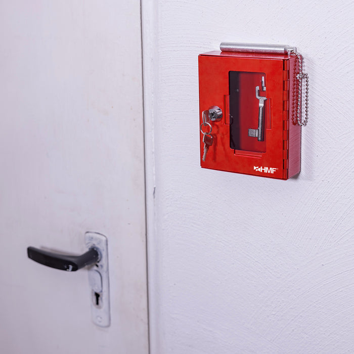 Notschlüsselkasten mit einem Glasbruchhammer von HMF in Rot