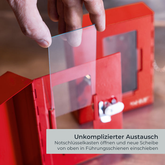 Ersatzglasscheibe für ein Notschlüsselkasten von HMF mit den Maßen 12 x 6.2 cm