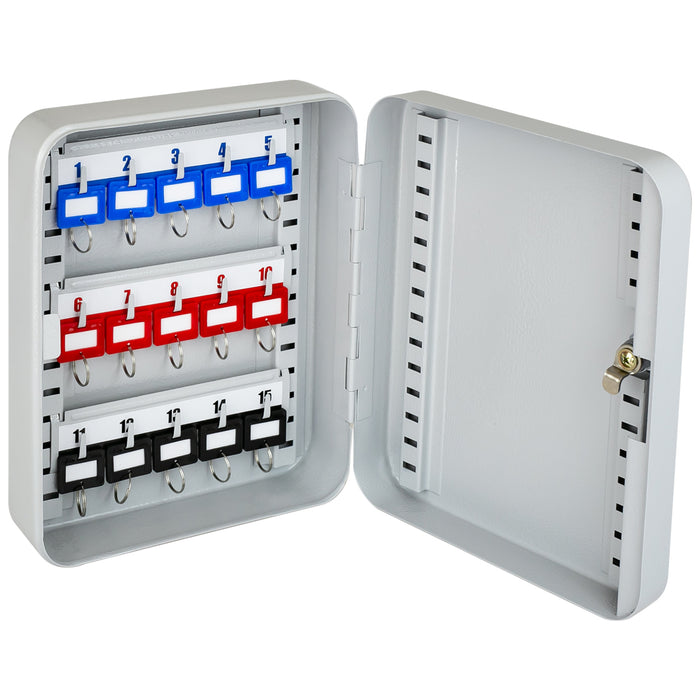HMF Schlüsselkasten klein aus Stahl, abschließbarer Schlüsselschrank, 15 Schlüsselhaken, Lichtgrau