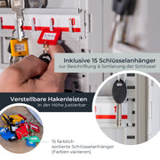 HMF Schlüsselkasten klein aus Stahl, abschließbarer Schlüsselschrank, 15 Schlüsselhaken, Lichtgrau