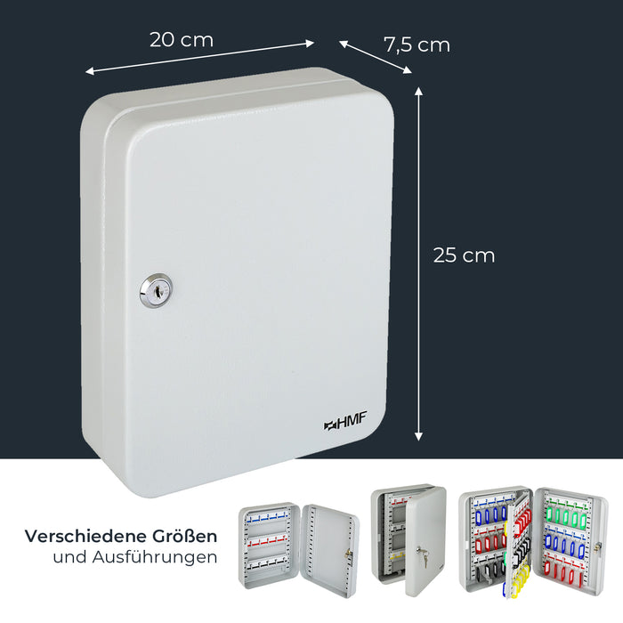 HMF Schlüsselkasten klein aus Stahl, abschließbarer Schlüsselschrank, 20 Schlüsselhaken, Lichtgrau