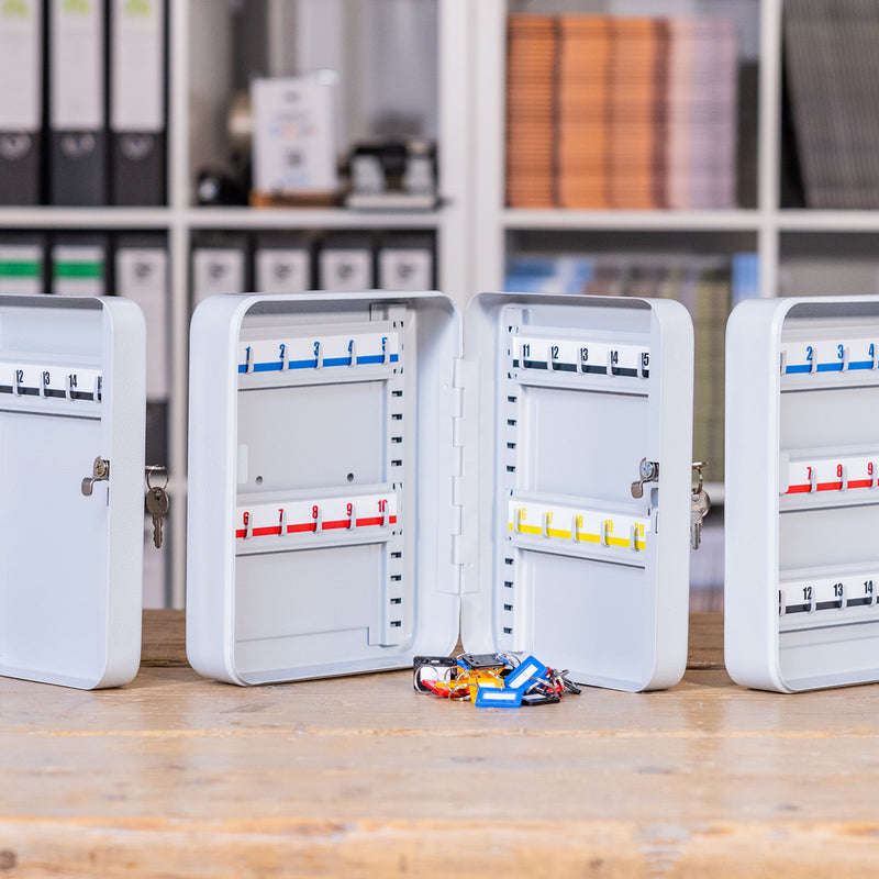 HMF Schlüsselkasten klein aus Stahl, abschließbarer Schlüsselschrank, 20 Schlüsselhaken, Lichtgrau
