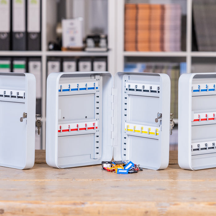 HMF Schlüsselkasten klein aus Stahl, abschließbarer Schlüsselschrank, 20 Schlüsselhaken, Lichtgrau