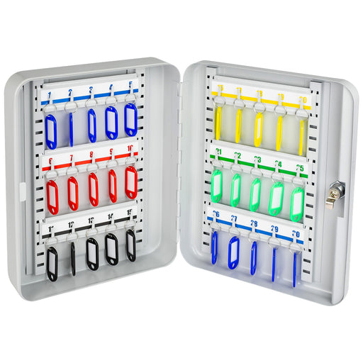 HMF Schlüsselkasten klein aus Stahl, abschließbarer Schlüsselschrank, 30 Schlüsselhaken, Lichtgrau