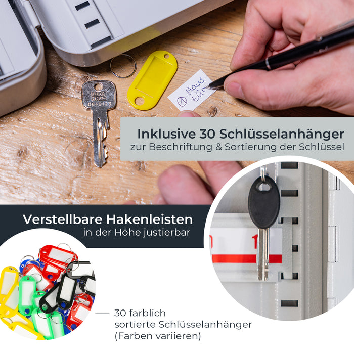 HMF Schlüsselkasten klein aus Stahl, abschließbarer Schlüsselschrank, 30 Schlüsselhaken, Lichtgrau