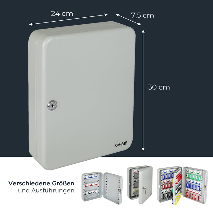 HMF Schlüsselkasten klein aus Stahl, abschließbarer Schlüsselschrank, 30 Schlüsselhaken, Lichtgrau