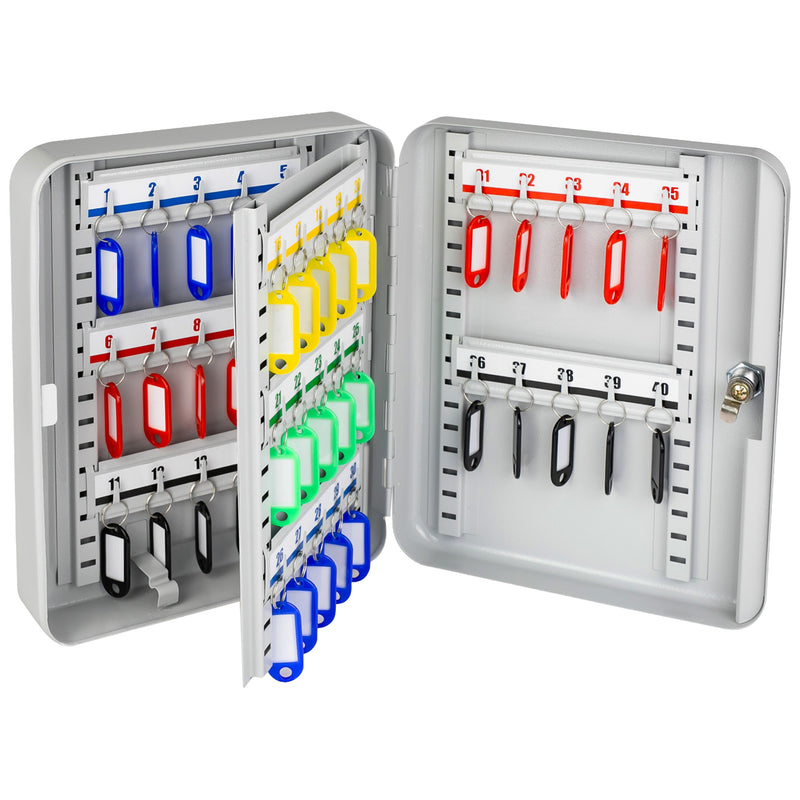 HMF Schlüsselkasten groß aus Stahl, abschließbarer Schlüsselschrank, 40 Schlüsselhaken, Lichtgrau