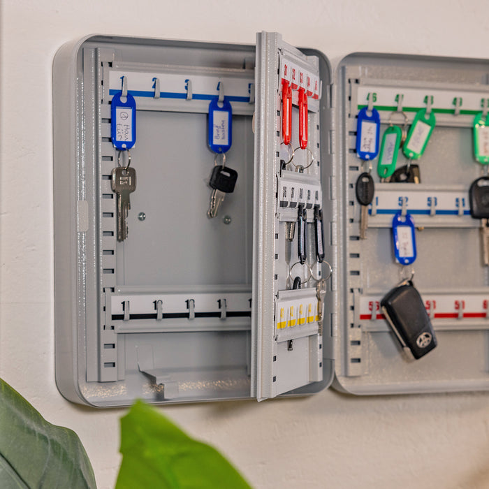 HMF Schlüsselkasten groß aus Stahl, abschließbarer Schlüsselschrank, 40 Schlüsselhaken, Lichtgrau