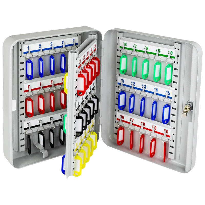 HMF Schlüsselkasten groß aus Stahl, abschließbarer Schlüsselschrank, 60 Schlüsselhaken, Lichtgrau
