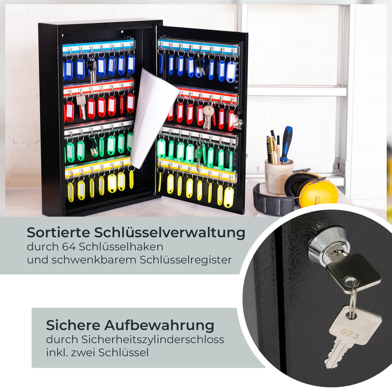 HMF 13564-07 Schlüsselschrank 64 Haken Schwarz Schlüsselregister