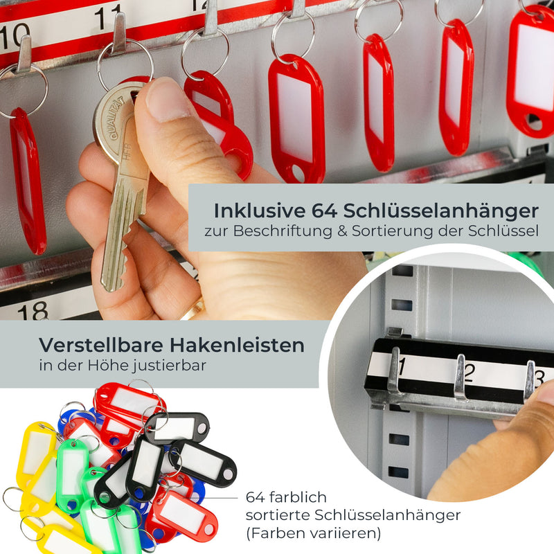 HMF 13564-07 Schlüsselschrank 64 Haken Lichtgrau Hakenleisten