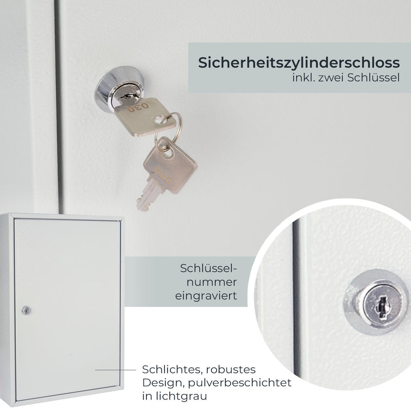 HMF 13564-07 Schlüsselschrank 64 Haken Lichtgrau Sicherheitszylinderschloss