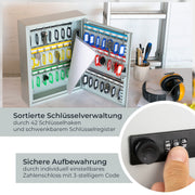 Schlüsselschrank 42 Haken Zahlenschloss HMF 13642-07 Lichtgrau
