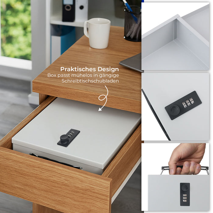 Dokumentenkassette mit Zahlenschloss in DIN A4 von HMF in Lichtgrau