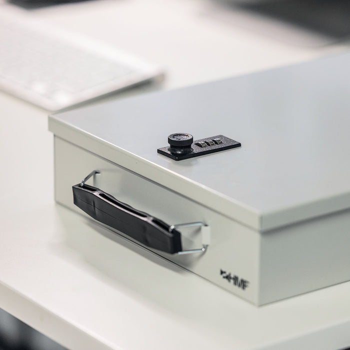 Dokumentenkassette mit Zahlenschloss in DIN A4 von HMF in Lichtgrau