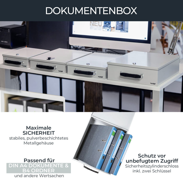 Dokumentenkassette XL in DIN A4 für Ordner im B4 Format von HMF in Lichtgrau