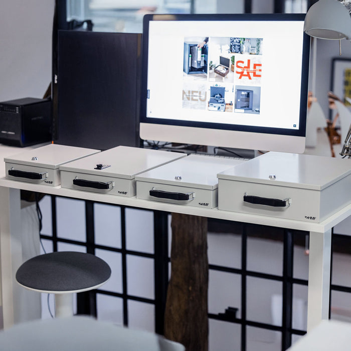 Dokumentenkassette XL in DIN A4 für Ordner im B4 Format von HMF in Lichtgrau