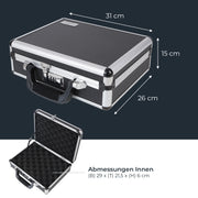 Alu Pistolenkoffer oder Kurzwaffenkoffer mit Zahlenschloss von HMF mit den Maßen 31 x 26 x 11 cm