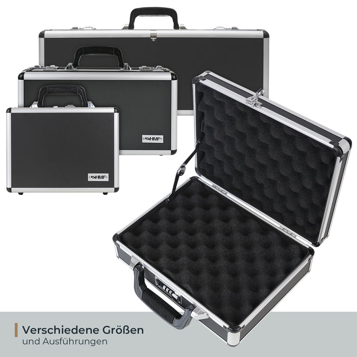 Alu Pistolenkoffer oder Kurzwaffenkoffer mit Zahlenschloss von HMF mit den Maßen 31 x 26 x 11 cm