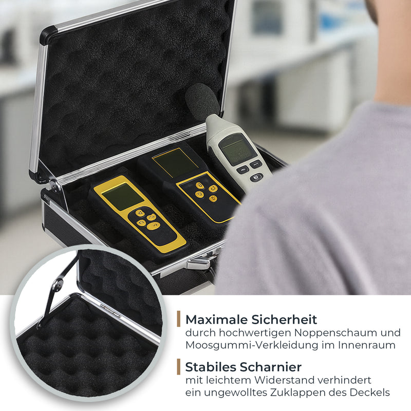 Alu Pistolenkoffer oder Kurzwaffenkoffer mit Zahlenschloss von HMF mit den Maßen 42 x 26 x 12 cm
