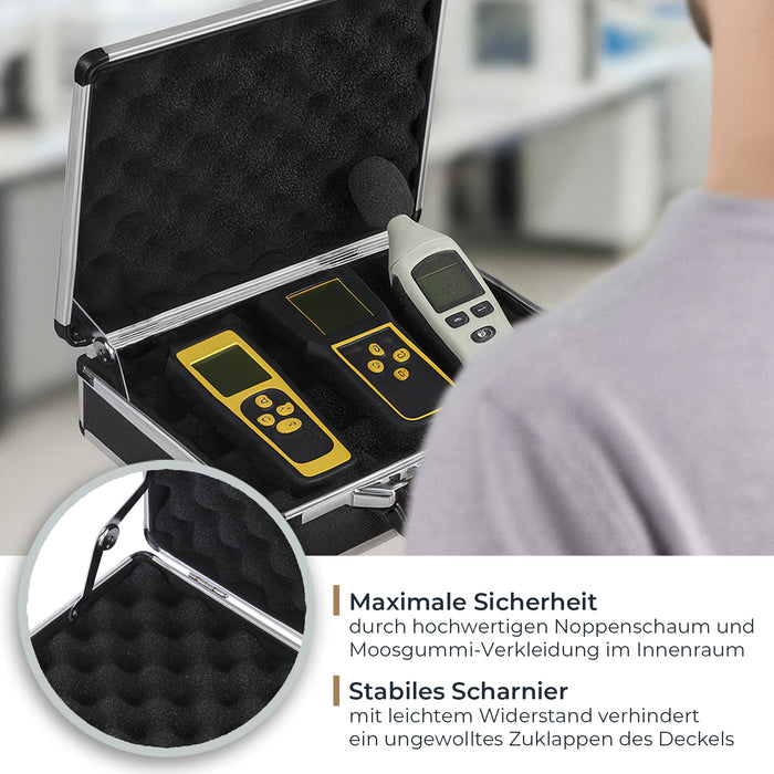 Alu Pistolenkoffer oder Kurzwaffenkoffer mit Zahlenschloss von HMF mit den Maßen 42 x 26 x 12 cm