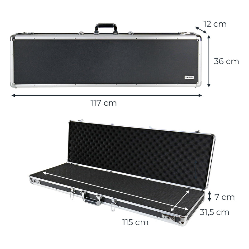 Alu Waffenkoffer oder Gewehrkoffer mit Zahlenschloss und Rasterschaumstoff von HMF mit den Maßen 117 x 36 x 12 cm