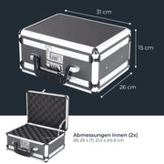 Alu Pistolenkoffer oder Kurzwaffenkoffer mit Zahlenschloss und doppeltem Boden von HMF mit den Maßen 31 x 26 x 15 cm