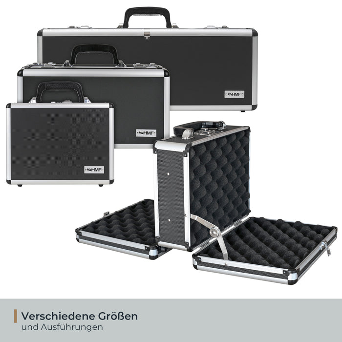 Alu Pistolenkoffer oder Kurzwaffenkoffer mit Zahlenschloss und doppeltem Boden von HMF mit den Maßen 31 x 26 x 15 cm