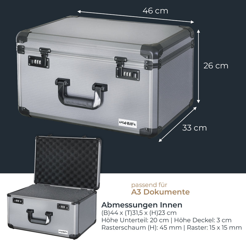 Alu Fotokoffer Waffenkoffer mit Rasterschaumstoff HMF 14412-02 46 x 26 x 33 cm kompakt und robust