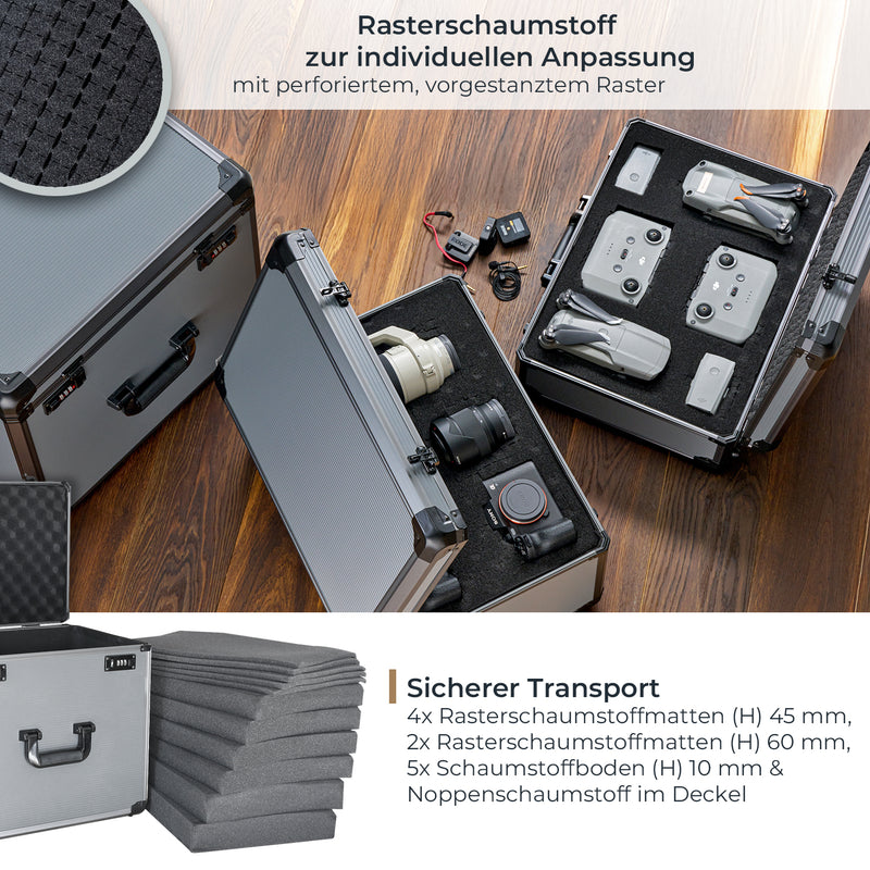 Alu Fotokoffer Miniaturenkoffer Rasterschaumstoff HMF 14422-02 46 x 41 x 33 cm Rasterschaum